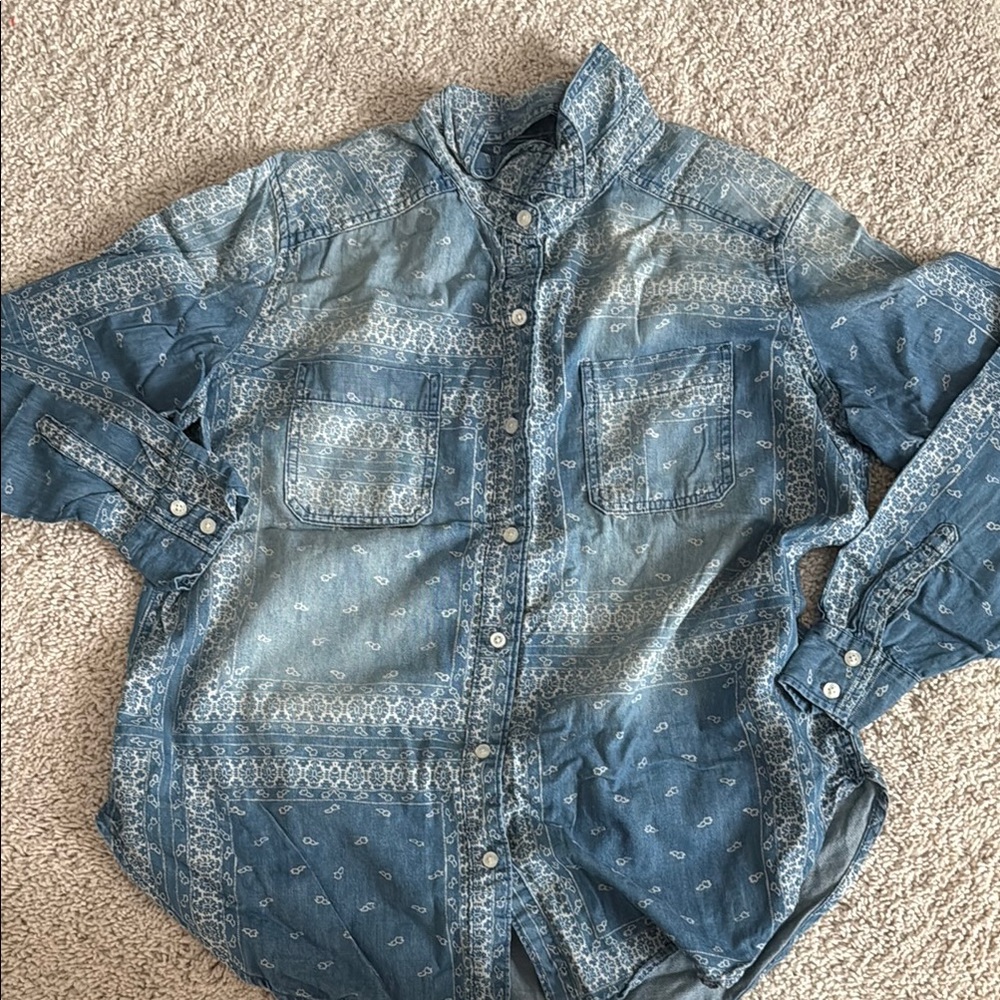 Mossimo Supply Co. Blue Bandana Patchwork Button-Down Shirt